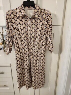 Ellie Kai Geometric Print Shirt Dress in Navy and Cream